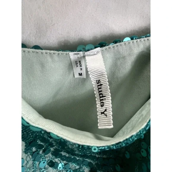 Womens Green Sequin Camisole Top Sparkle Adjustable Spaghetti Strap Sz M - Picture 2 of 8